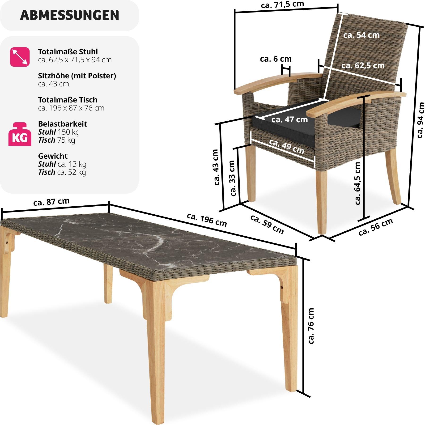 Tectake Table en rotin Foggia avec 6 chaises Rosarno  