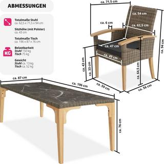 Tectake Rattan Tisch Foggia mit 6 Stühlen Rosarno  