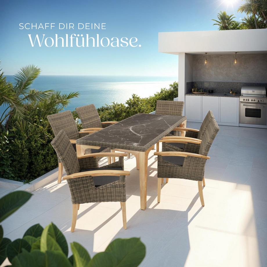 Tectake Tavolo in rattan Foggia con 6 sedie Rosarno  con telaio in legno  