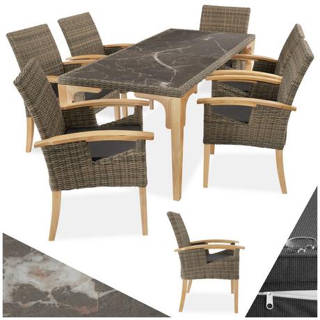 Tectake Table en rotin Foggia avec 6 chaises Rosarno  