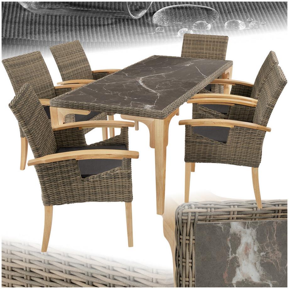 Ensemble table en rotin avec 6 chaises FOGGIA avec cadre solide