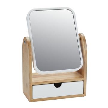 Miroir cosmétique avec tiroir blanc / bois