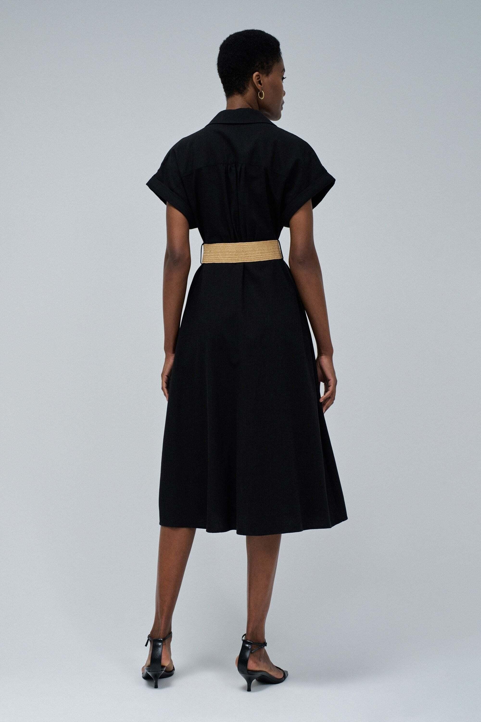 Salsa Leinen Hemdblusenkleid mit geknöpftem Gürtel  