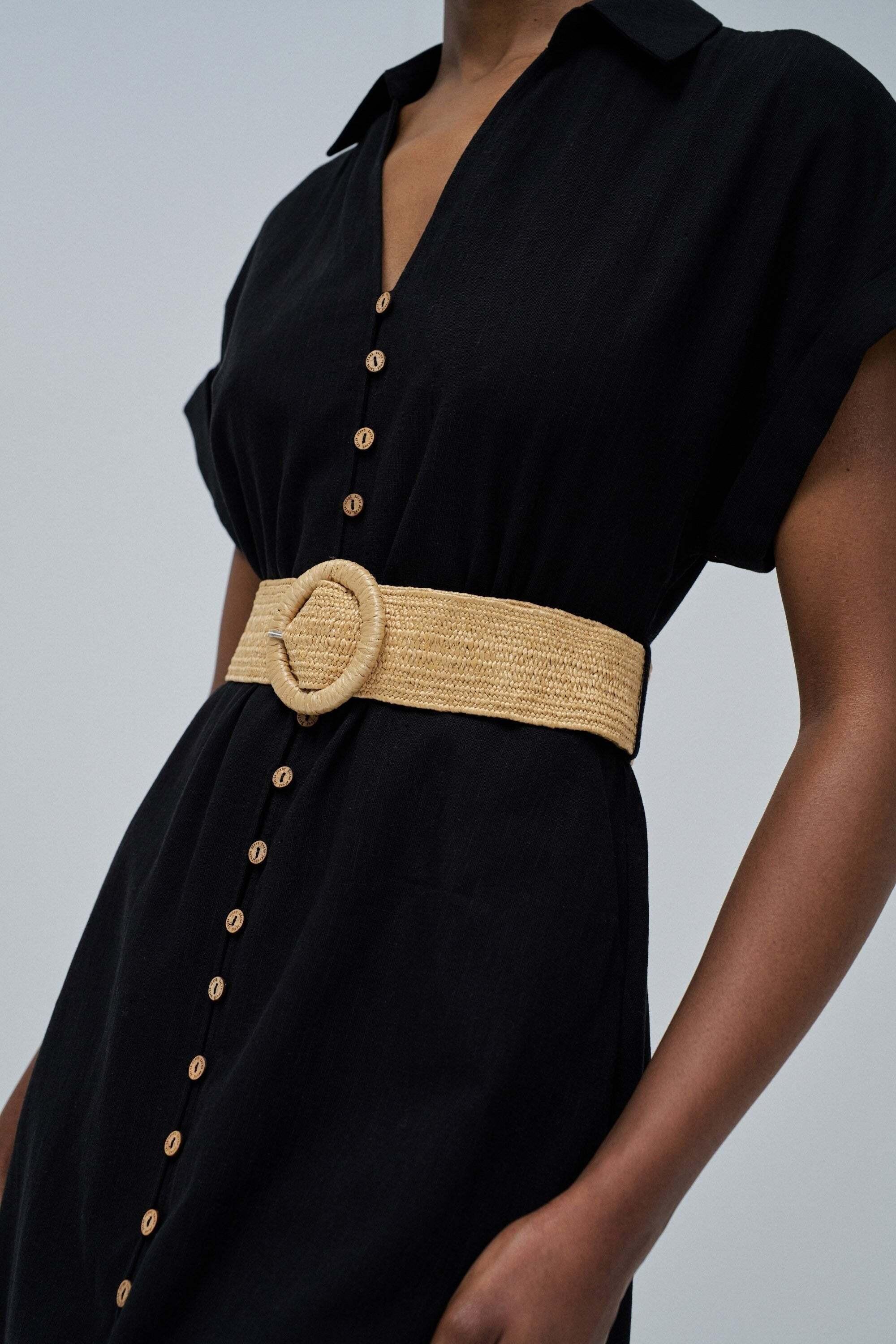 Salsa Leinen Hemdblusenkleid mit geknöpftem Gürtel  