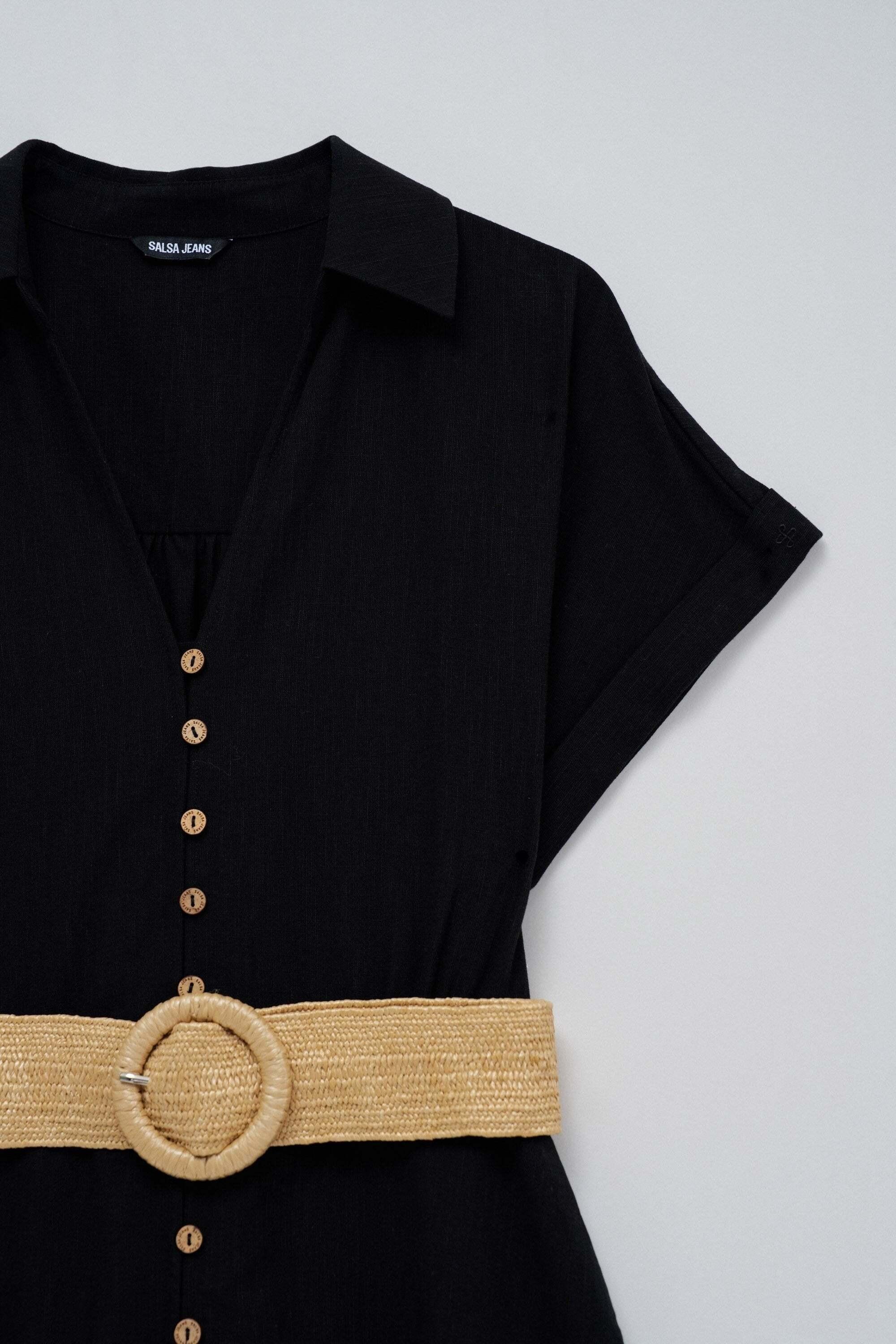 Salsa Leinen Hemdblusenkleid mit geknöpftem Gürtel  