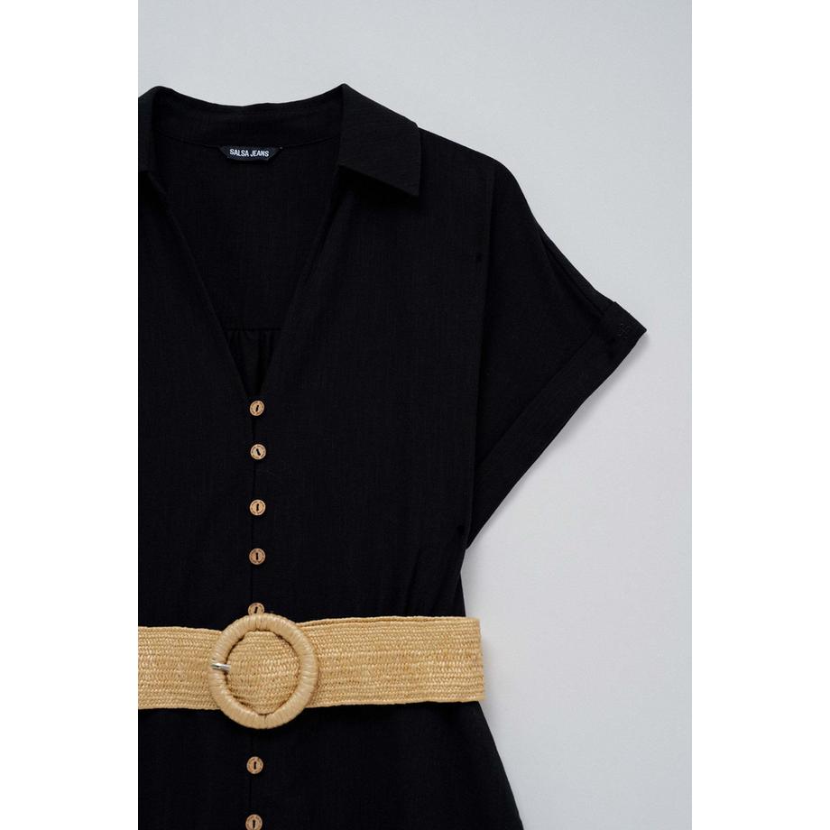 Salsa Robe chemise en lin avec ceinture boutonnée devant  