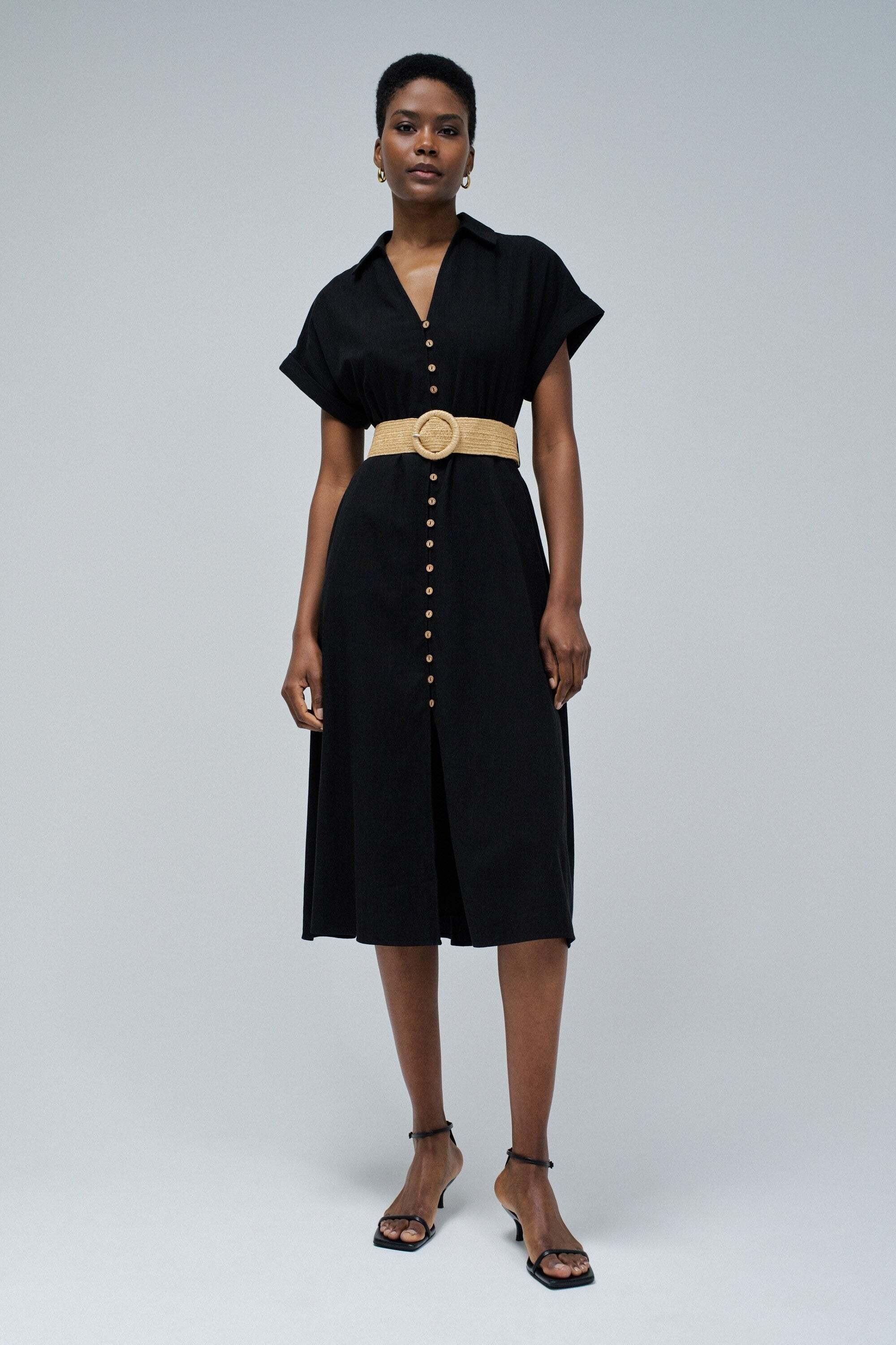 Salsa Leinen Hemdblusenkleid mit geknöpftem Gürtel  