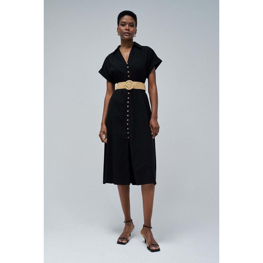 Salsa Robe chemise en lin avec ceinture boutonnée devant  