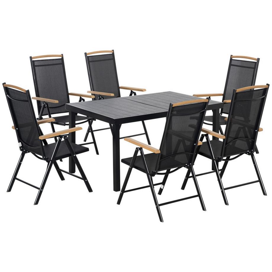 Sitzgruppe Klappbar 6 Personen Gartenmöbel Set 1 Tisch+6 Stühle Sitzgarnitur Aluminium Mesh Schwarz