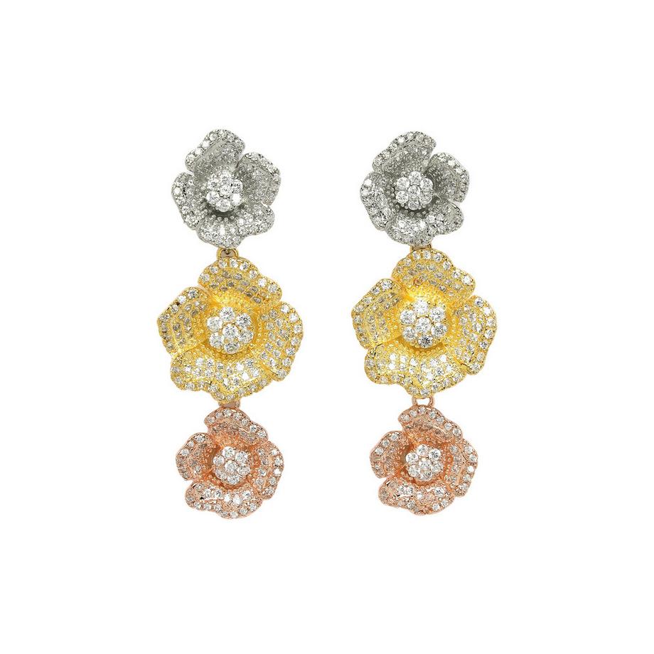Collection Diva Boucles d'oreilles pendantes triple fleur en zirconia