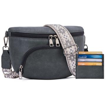 Umhängetaschen, Umhängetasche Vegan Leder Umhängetasche , RFID Blocking Card Slot Brusttasche mit verstellbaren abnehmbaren breiten Riemen