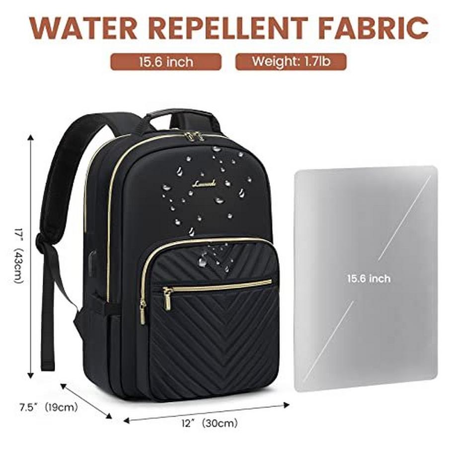 Only-bags.store Grand Sac à Dos Ordinateur Portable 15.6 Pouces Étanche Sac d'École Noir  