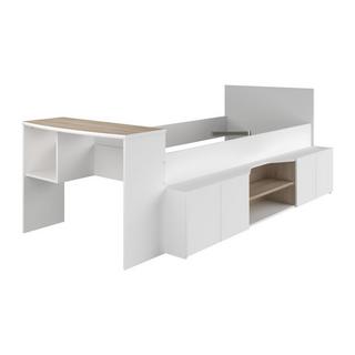 Vente-unique Letto combinato 90 x 190/200 cm con scrivania e scomparti Bianco e Naturale - JOCHIANE  