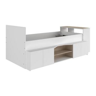 Vente-unique Letto combinato 90 x 190/200 cm con scrivania e scomparti Bianco e Naturale - JOCHIANE  