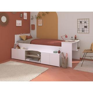 Vente-unique Letto combinato 90 x 190/200 cm con scrivania e scomparti Bianco e Naturale - JOCHIANE  