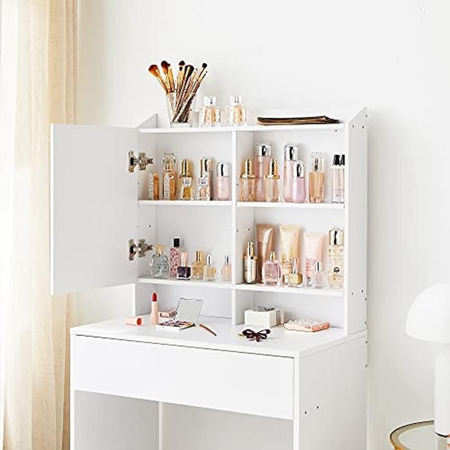 Pricenet  Coiffeuse blanche minimaliste avec miroir et rangement 