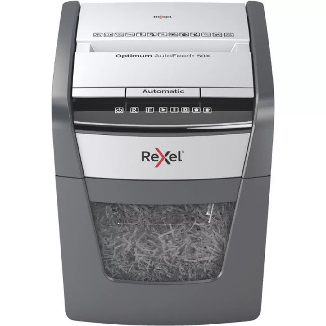Rexel – Aktenvernichter Optimum AF+ 2020050XCH X50, P-4, 20lt, Schwarz