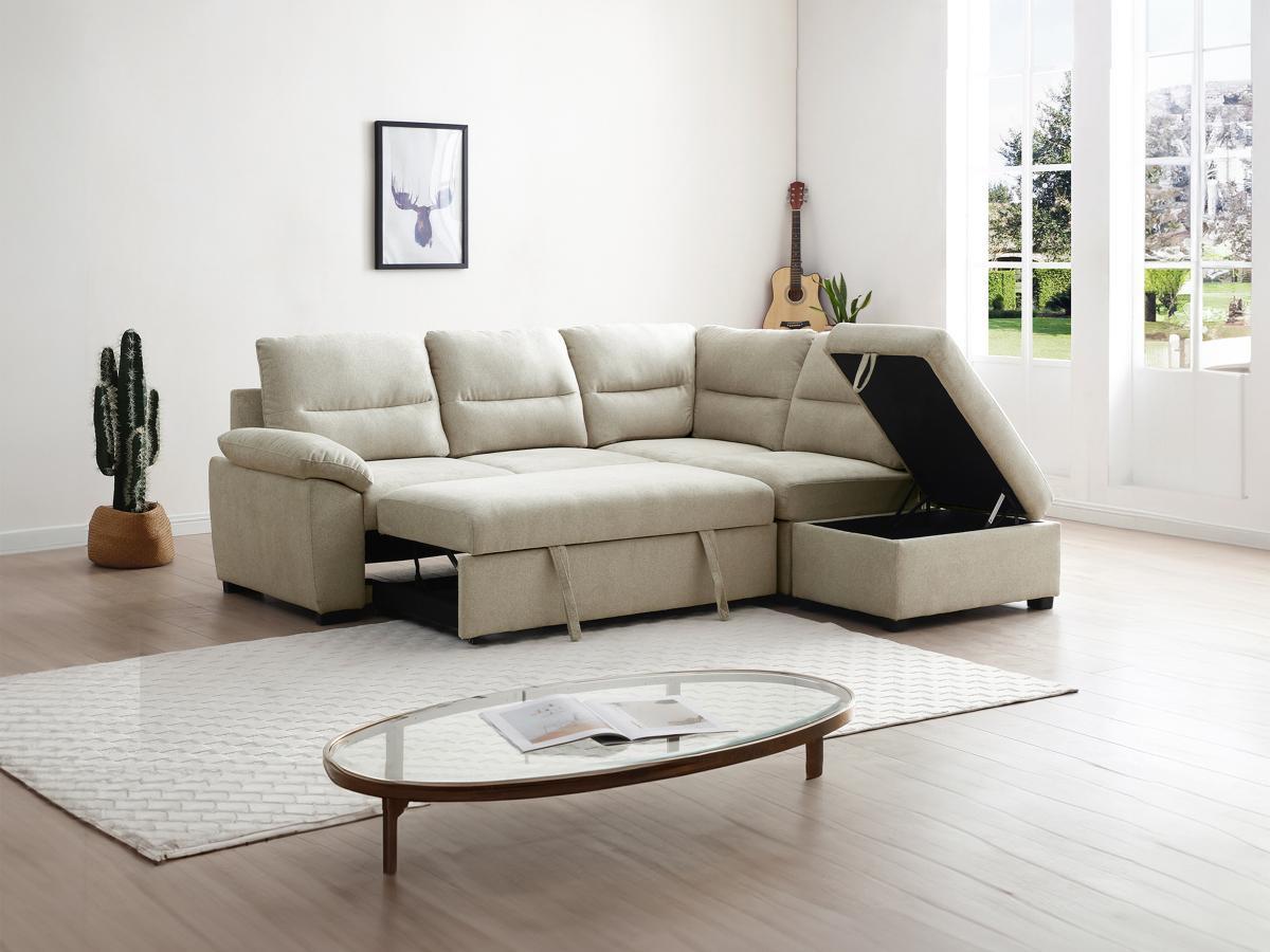 Vente-unique Ecksofa mit Schlaffunktion - Ecke rechts - Stoff - Beige - TOLMINA  