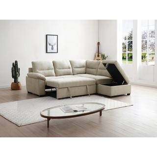 Vente-unique Ecksofa mit Schlaffunktion - Ecke rechts - Stoff - Beige - TOLMINA  