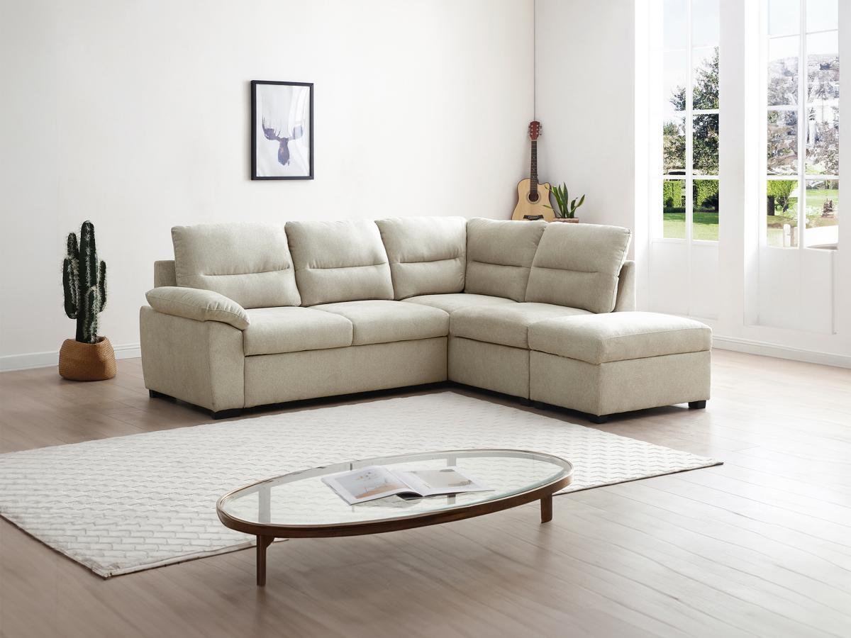 Vente-unique Ecksofa mit Schlaffunktion - Ecke rechts - Stoff - Beige - TOLMINA  