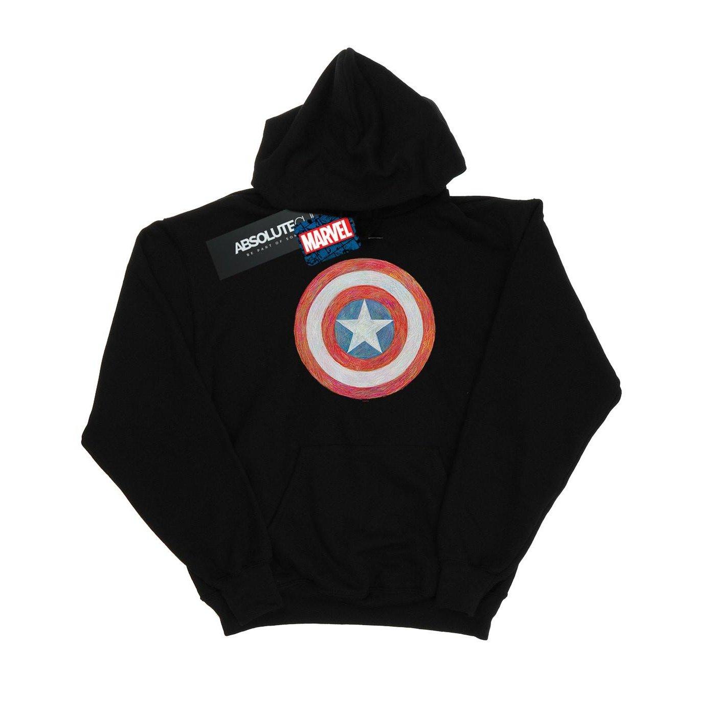 Image of Captain America Sketched Shield Kapuzenpullover Unisex Schwarz 152-158