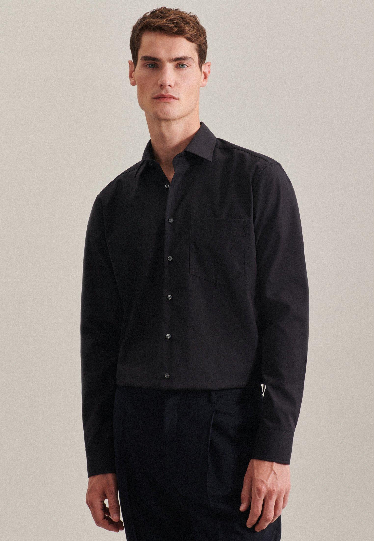 Image of Business Hemd Regular Fit Langarm Uni Herren Schwarz 38