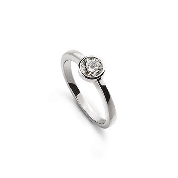 Bague solitaire serti or blanc 750, brillant 0,25ct.