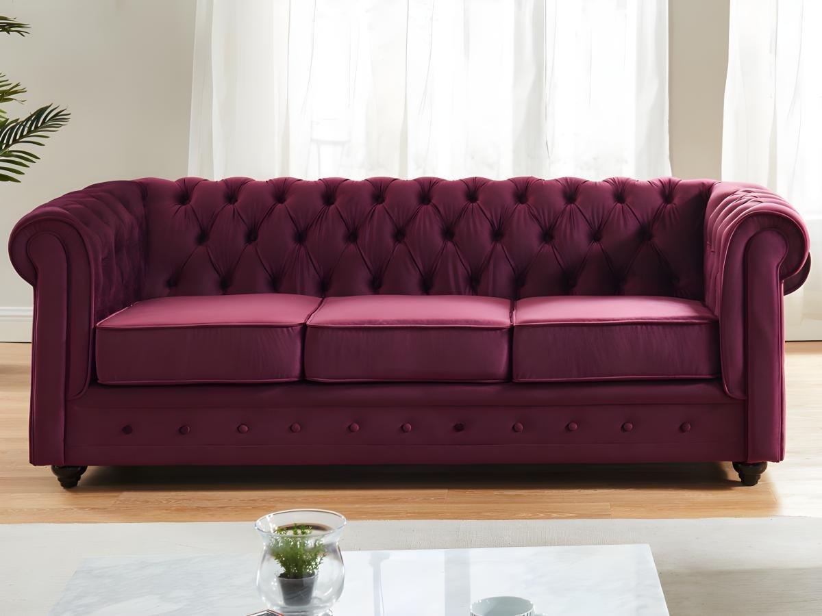 Vente-unique Sofas 3-Sitzer & 2-Sitzer - Samt - Purpur - CHESTERFIELD  