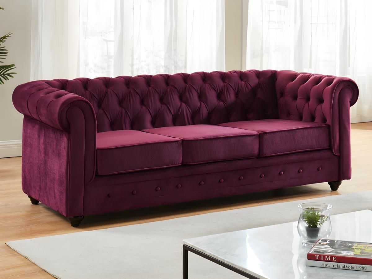 Vente-unique Sofas 3-Sitzer & 2-Sitzer - Samt - Purpur - CHESTERFIELD  