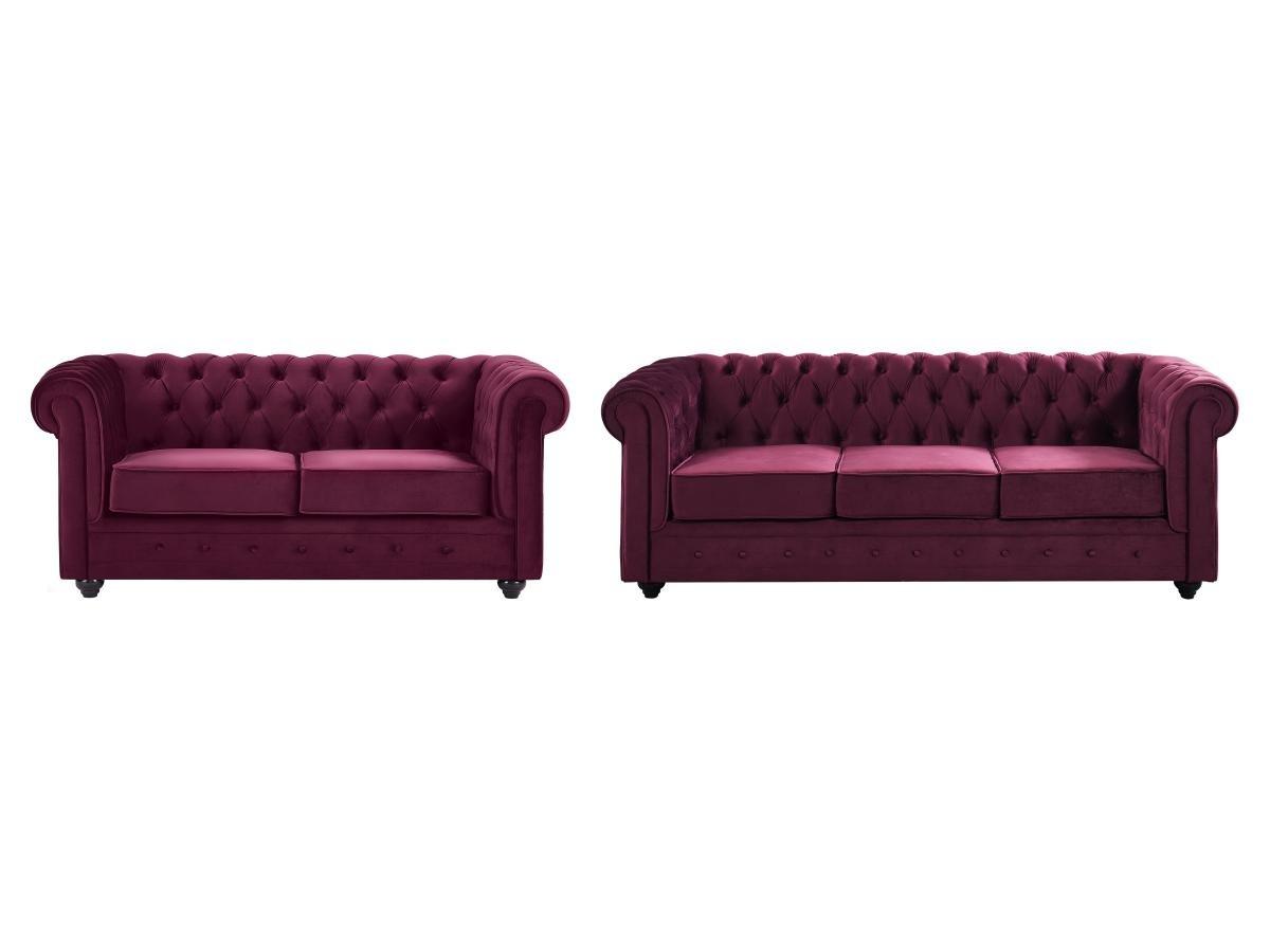 Vente-unique Sofas 3-Sitzer & 2-Sitzer - Samt - Purpur - CHESTERFIELD  