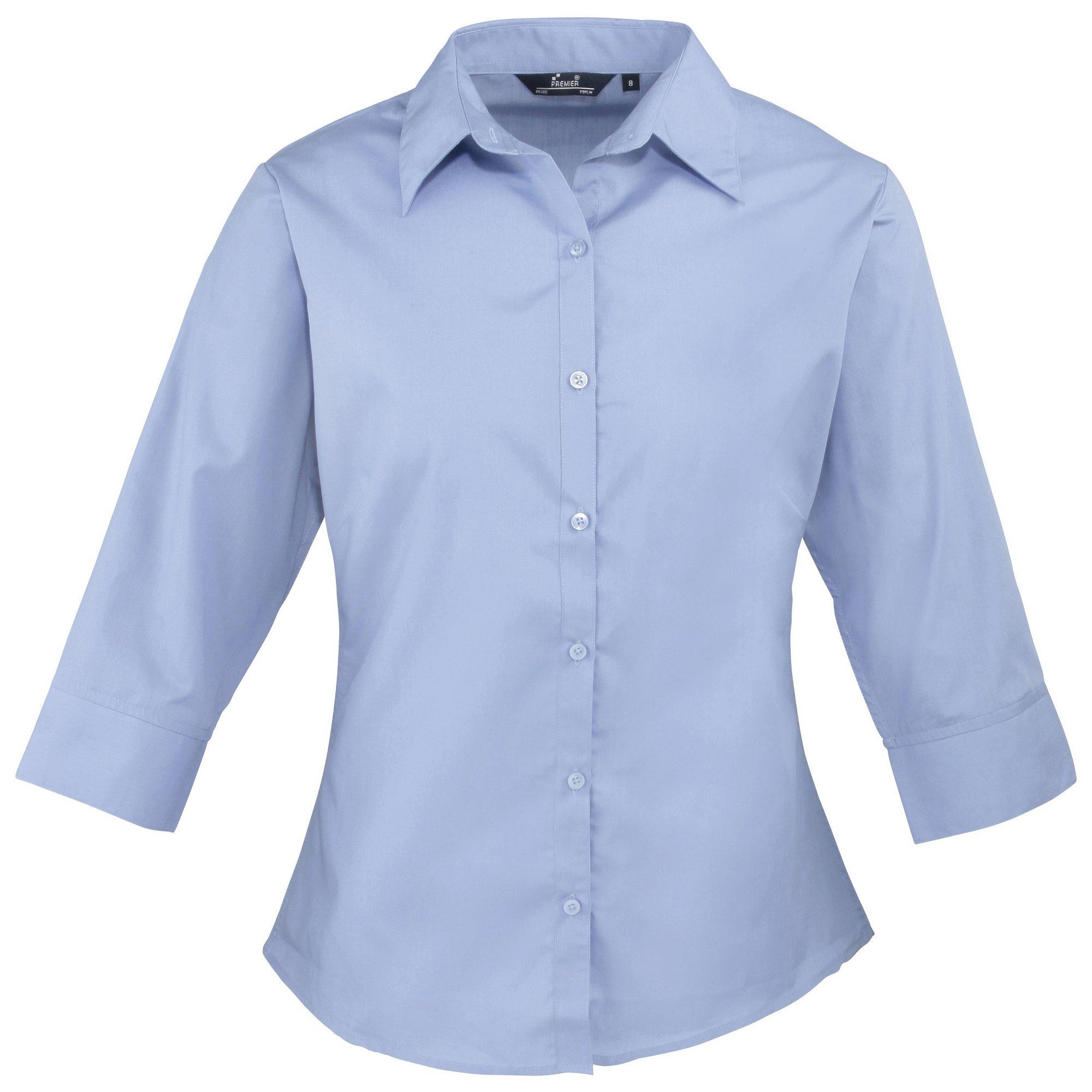 Image of Popeline Bluse Arbeitshemd, 3/4 Arm Damen Blau 34