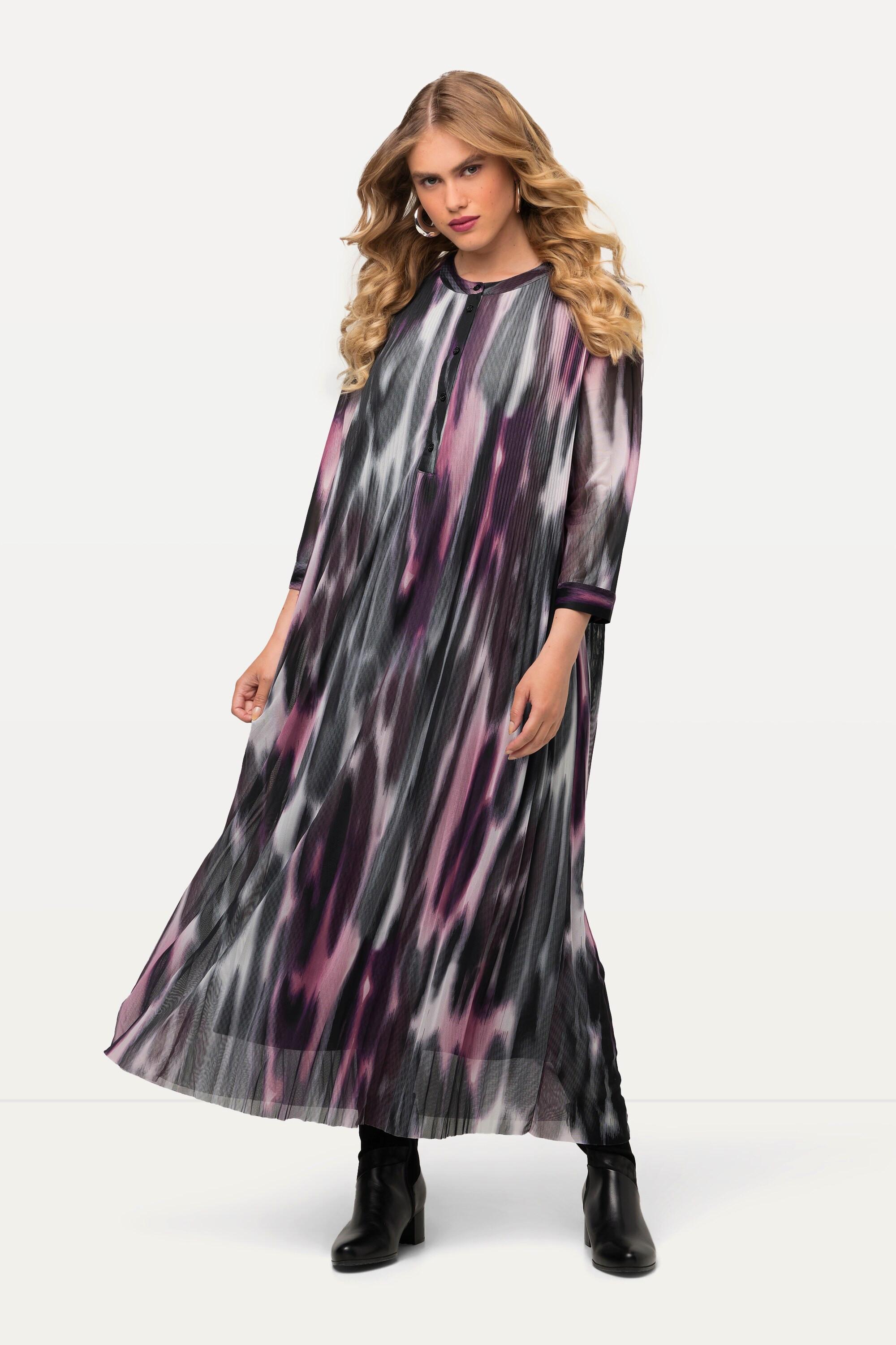 Ulla Popken  Robe midi à ligne en A, col rond et manches longues, doublure 