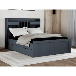 Vente-unique Lit avec rangements 140 x 190 cm - Pin - Gris anthracite + Sommier + Matelas - MEDERICK  