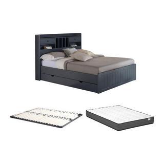 Vente-unique Lit avec rangements 140 x 190 cm - Pin - Gris anthracite + Sommier + Matelas - MEDERICK  