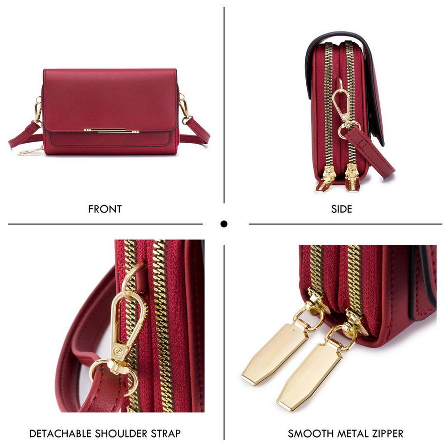 Only-bags.store Sac à Bandoulière en Cuir PU Porte Passeport Téléphone avec Fente pour Carte Bandoulière Réglable Détachable  