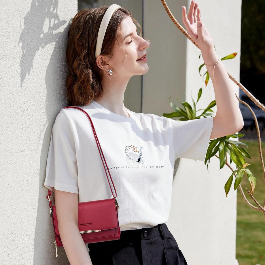 Only-bags.store Sac à Bandoulière en Cuir PU Porte Passeport Téléphone avec Fente pour Carte Bandoulière Réglable Détachable  