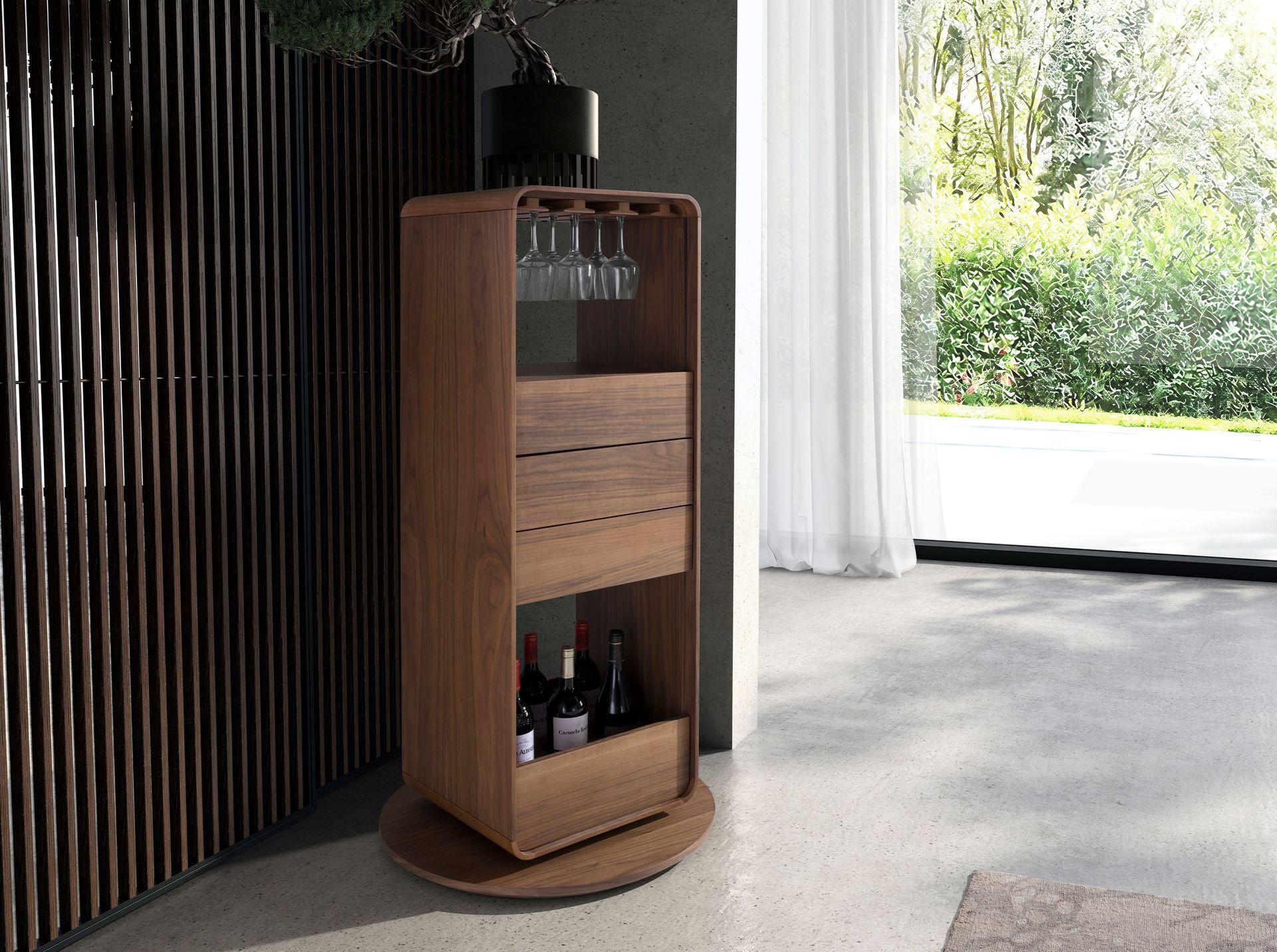 ANGEL CERDA Mobile bar girevole in noce  