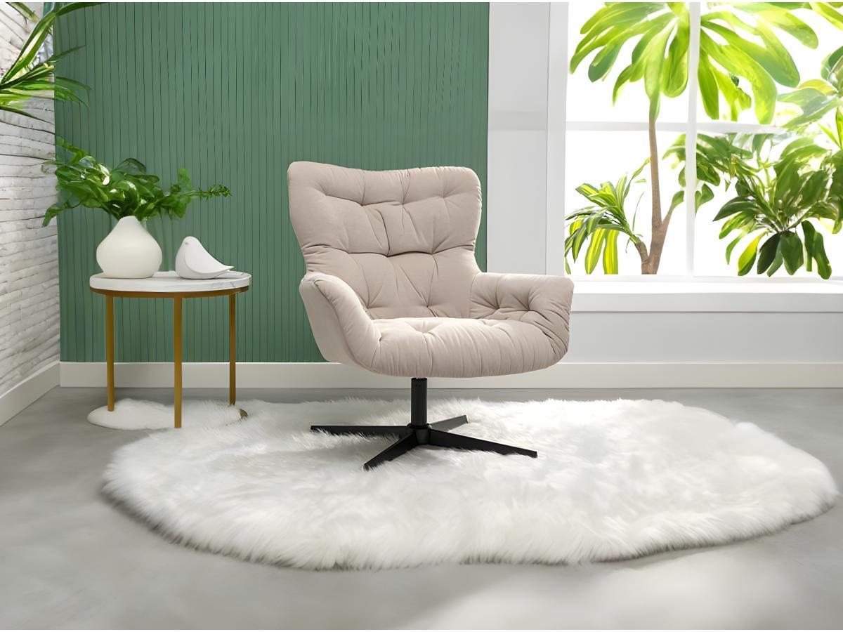 Vente-unique Fauteuil pivotant en tissu beige OPHELIE  