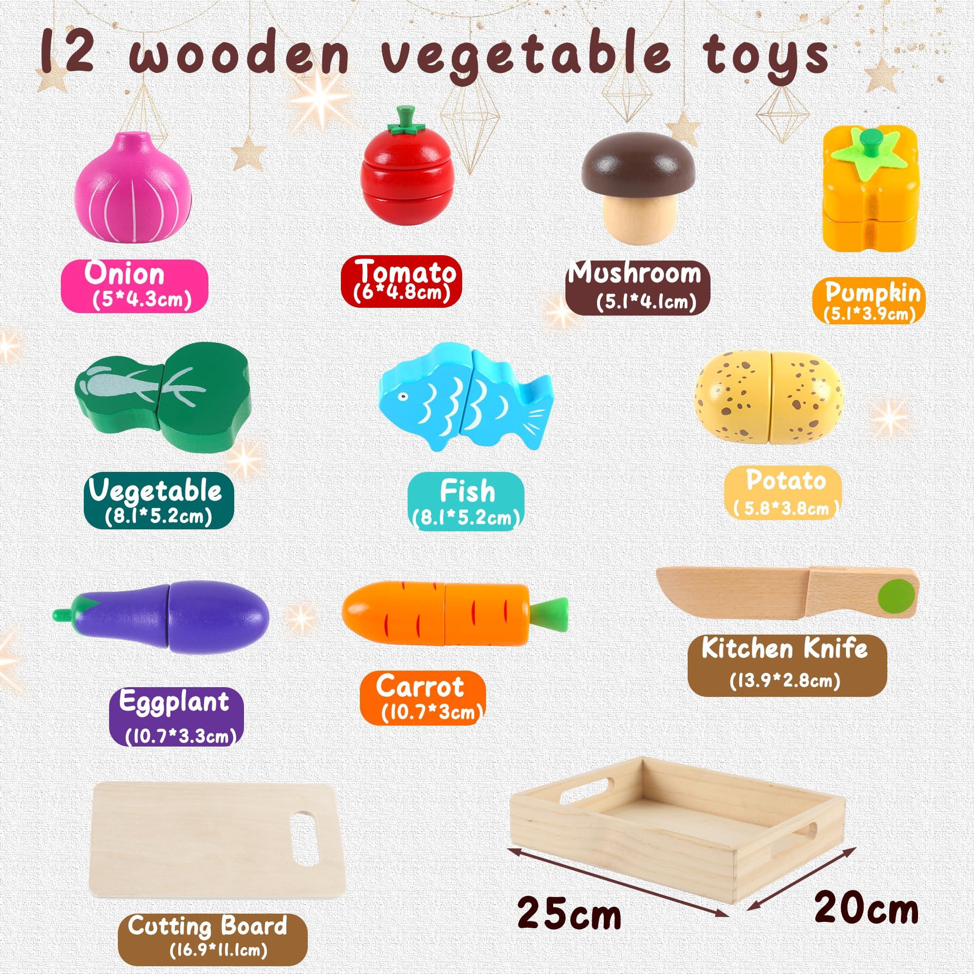 Activity-board  Accessoires de cuisine en bois pour jouer Couper les légumes Aliments avec connexion Velcro Jouet éducatif 