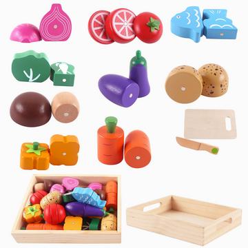 Accessoires de cuisine en bois pour jouer Couper les légumes Aliments avec connexion Velcro Jouet éducatif