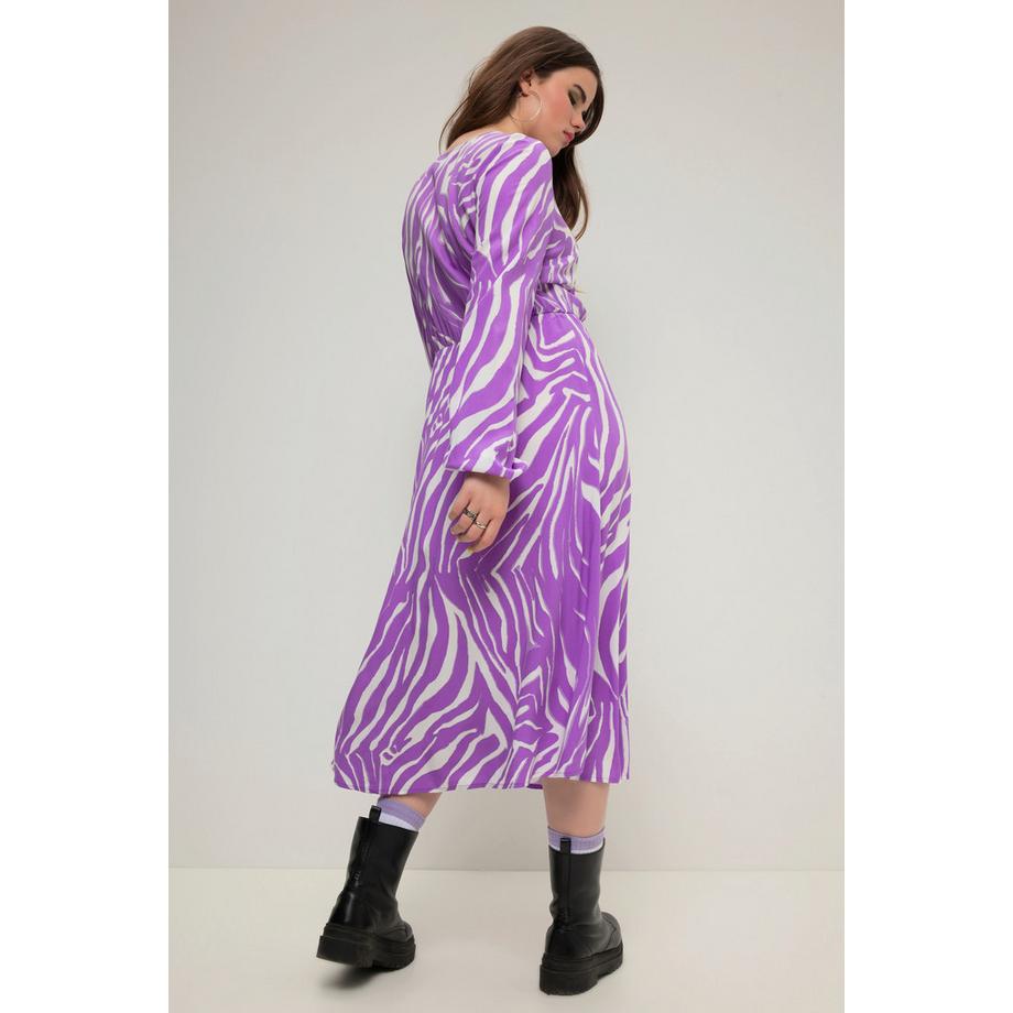 Studio Untold Midikleid A-Linie Zebra-Print Langarm  