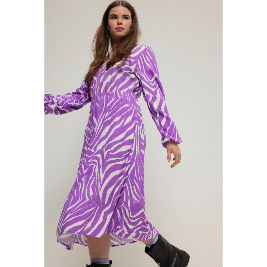 Studio Untold Midikleid A-Linie Zebra-Print Langarm  