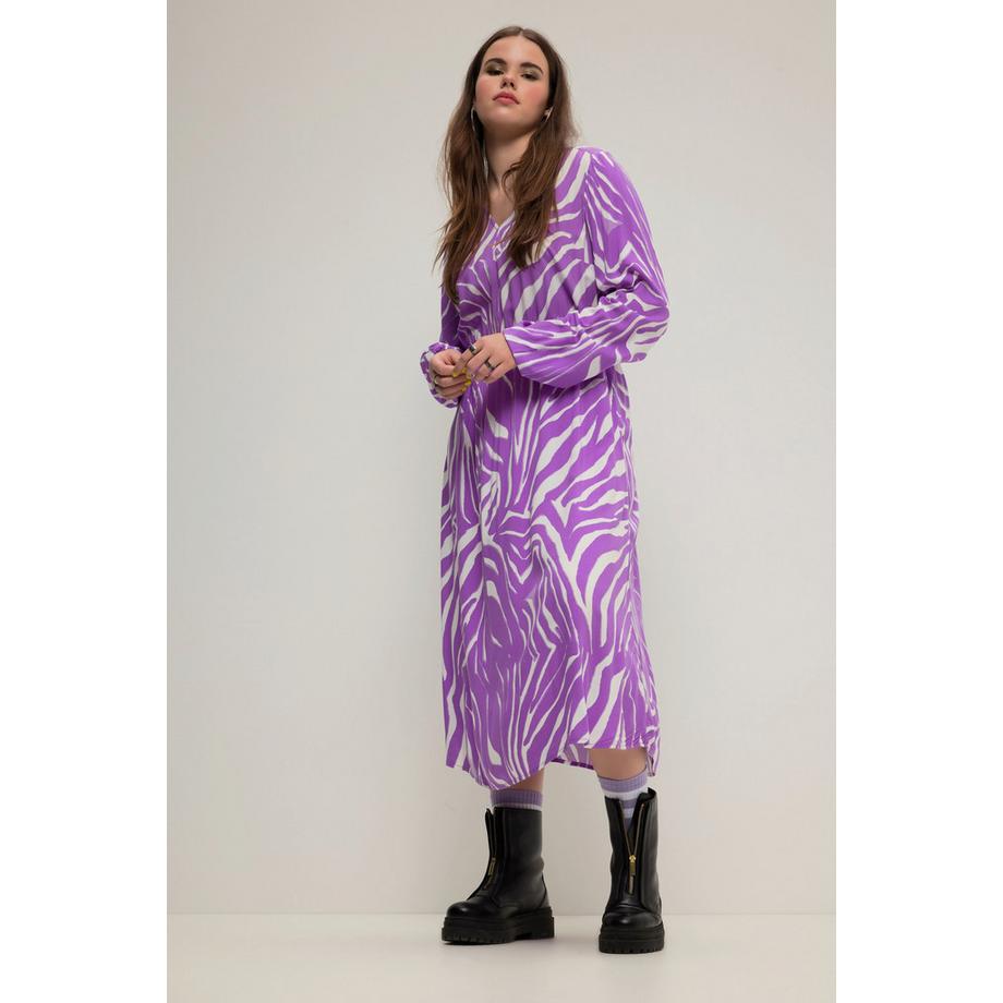 Studio Untold Midikleid A-Linie Zebra-Print Langarm  