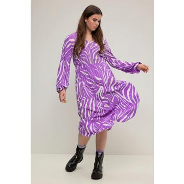 Midikleid, A-Line, Zebra-Print, V-Ausschnitt, Langarm
