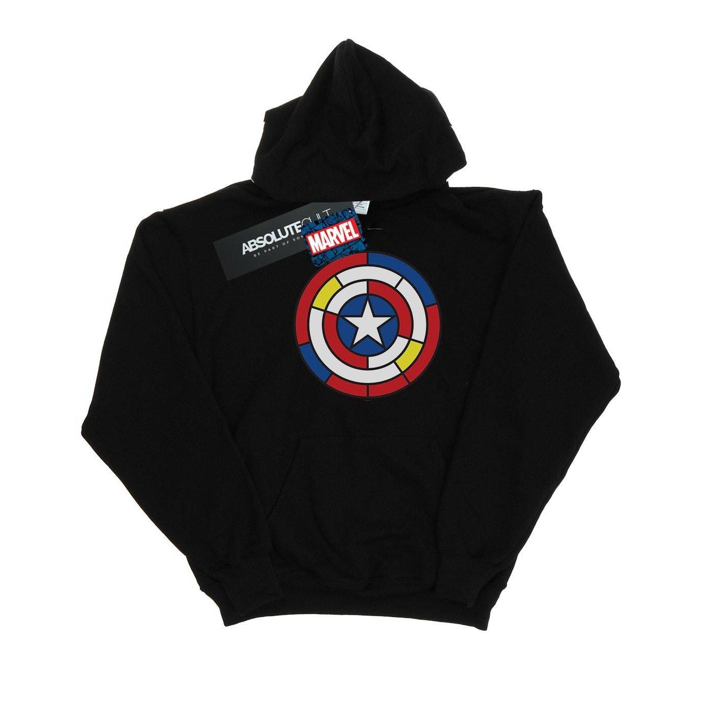 Image of Captain America Stained Glass Shield Kapuzenpullover Damen Schwarz S