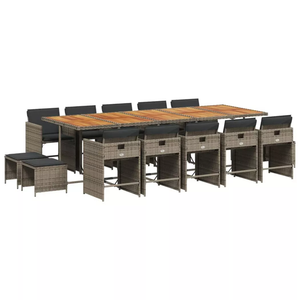 vidaXL 15-delige Tuinset met kussens poly rattan grijs3277945
