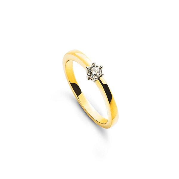 MUAU Schmuck  Solitär Ring 6-Griff Gelbgold 750, Brillanten 0.10ct. Fassung Weissgold 750 