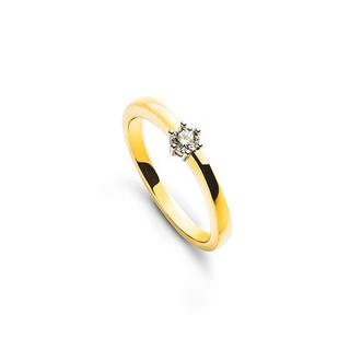 MUAU Schmuck  Bague solitaire serti 6 griffes en or jaune 750, diamants 0,10ct. or blanc 750 