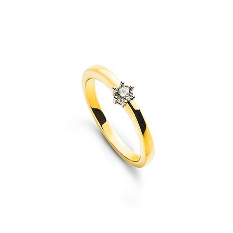 MUAU Schmuck  Bague solitaire serti 6 griffes en or jaune 750, diamants 0,10ct. or blanc 750 