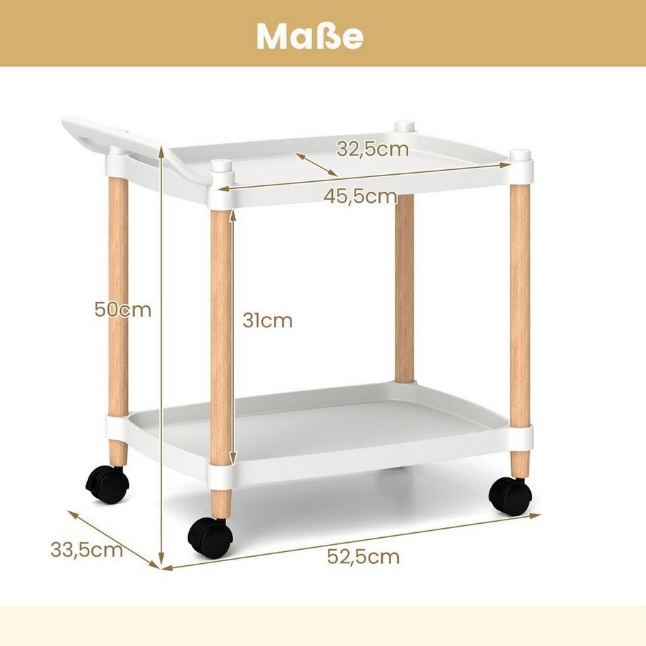 Northix Carrello a 2 ripiani con ruote bloccabili e organizer per carrello con struttura in faggio  